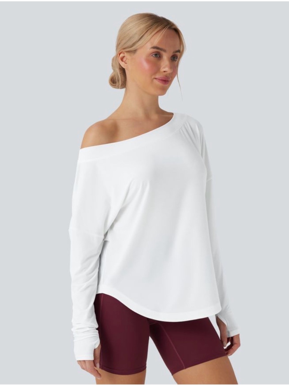 HALARA Off-Shoulder White Long Sleeve Pullover